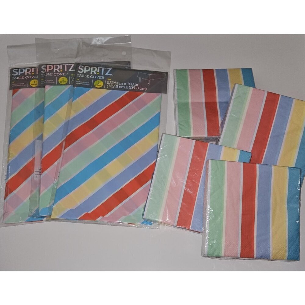 NEW Striped Party Supplies Lot 3 Table Covers 4 Pk Napkins Summer Picnic SEALED